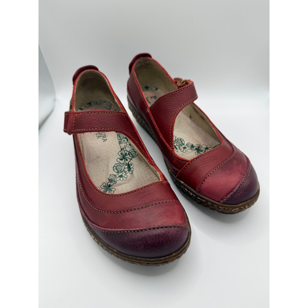 El Naturalista Red Leather Mary Jane Wedge Shoes Comfort Strap EU 36